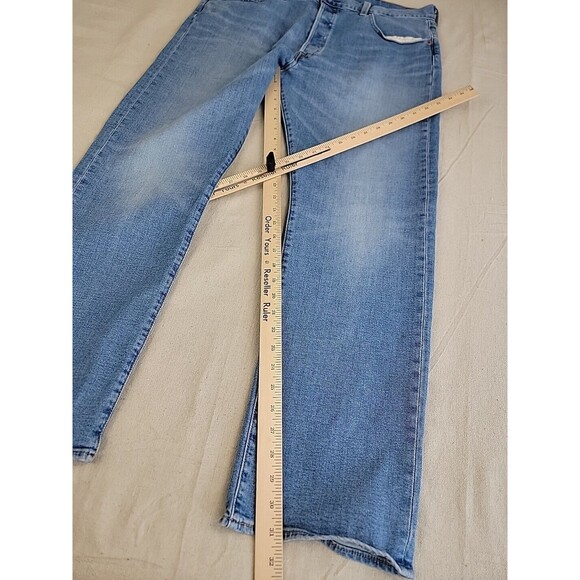 Levis 501 Jeans Mens 38x31 Button Fly Straight Stretch Medium Blue High Rise EUC - Picture 2 of 13